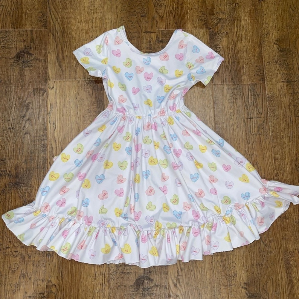 Colorful Conversation Heart Print Kids Dress